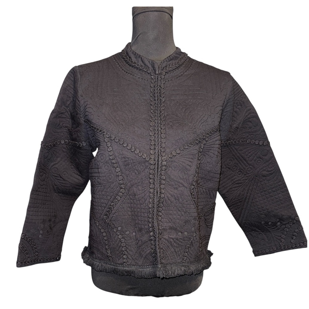 Lacey Chabert Embroidered Novelty Jacket with Fringe Hem